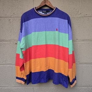 Vintage Polo Ralph Lauren Made USA Rainbow Striped Crewneck Long Sleeve Men ● XL